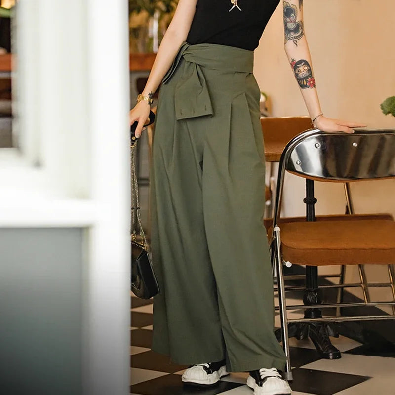 Retro High Waist Loose Wide Leg Pants Straight Casual Overalls Women Drape Thin Trousers Basic Solid Color Cargo Pants