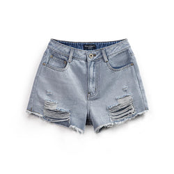 Ripped Denim Shorts Women Summer Washed Do Old Beach Vacation Pants Non-stretch Casual Jeans Shorts Female High Streetwear