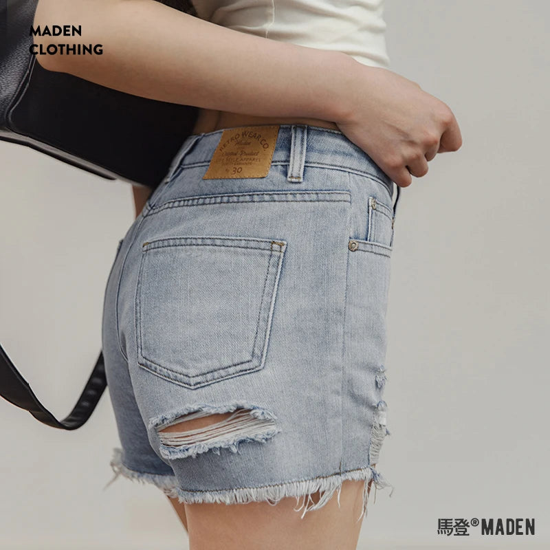 Ripped Denim Shorts Women Summer Washed Do Old Beach Vacation Pants Non-stretch Casual Jeans Shorts Female High Streetwear