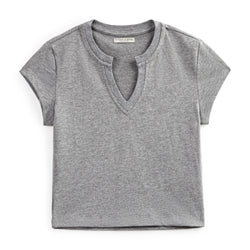 V-neck Gray Short-sleeved Cotton T-shirts Women Casual Versatile Short Crop Top Slim Basic Tees Summer T Shirts