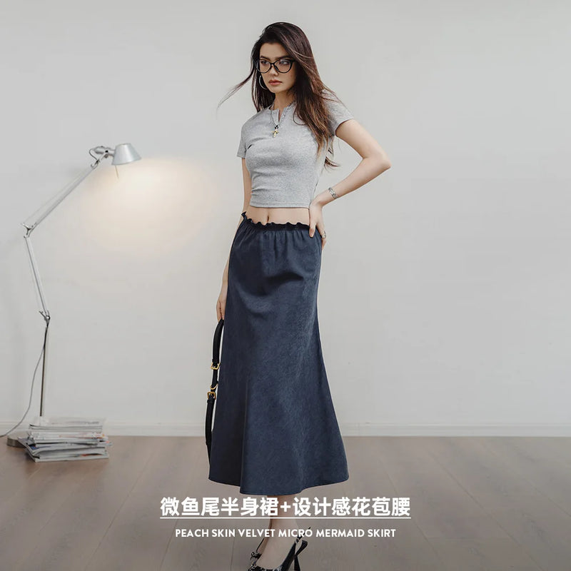 Velvet Fishtail Skirt Women Bustier Dress Retro A-line Skirt Versatile Long Dresses Summer Comfortable Breathable Skirt