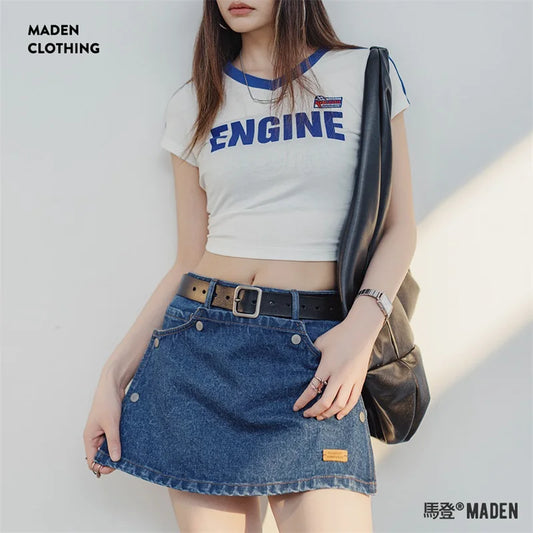 Vintage A-line Denim Skirt Pants for Women Wide Leg Shorts Detachable Design Summer Denim Shorts Metal Button
