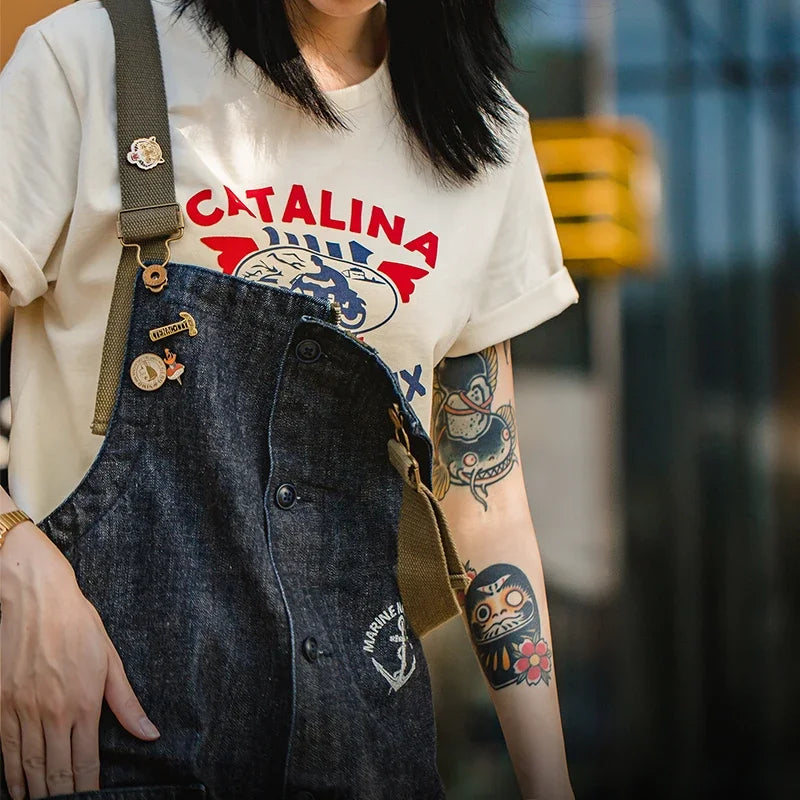 Vintage Denim Overalls Casual Straight Wide Leg Loose Long Pants Female Jumpsuit Fashio Bottoms Classic Women's Overall