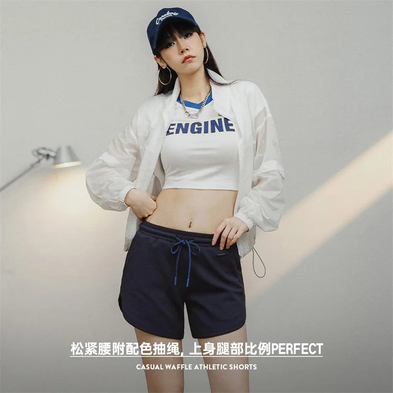 Waffle Women's Casual Shorts Running Fitness Sweatpants Beach Pants Loose Drawstring Shorts Summer Breathable Yellow Color