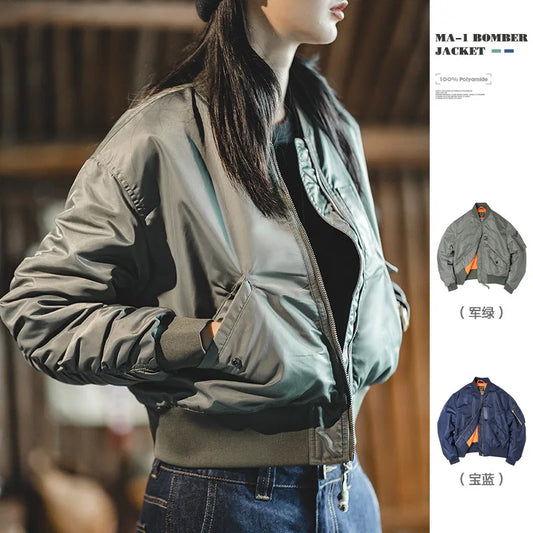 Winter MA-1 Bomber Jackets for Women Windproof Padding Thick Coats Casual Slim Fit Outerwear Baseball Uniform Jacket Tops