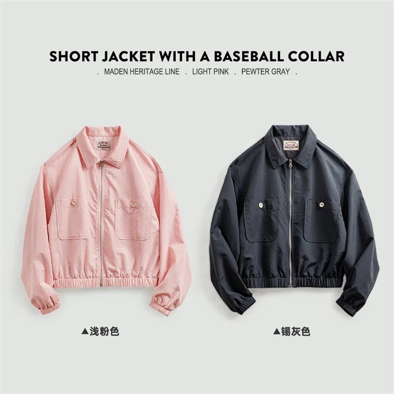 Women Baseball Collar Short Jacket Pink Baseball Clothing Jackets Spring Casual Loose Coat for Women Street Wear