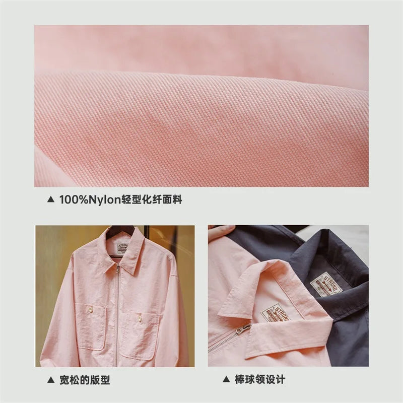 Women Baseball Collar Short Jacket Pink Baseball Clothing Jackets Spring Casual Loose Coat for Women Street Wear