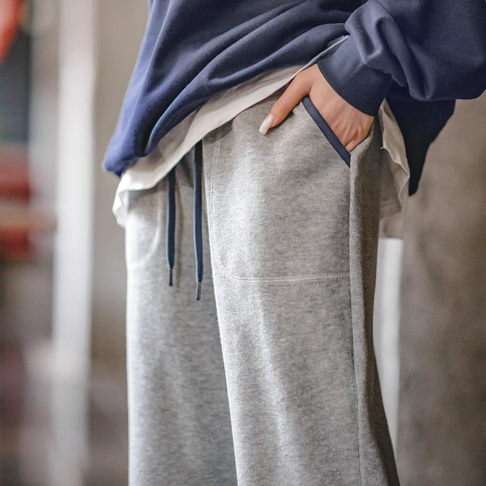 Women Contrast Color Sweatpants Loose Drawstring Trousers Gray Straight Pants Spring and Autumn Women's Pants Plus Size