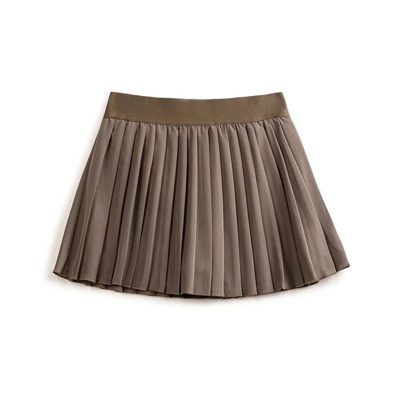 Women Pleated Skirt Mid Waist A-line Short Skirt with Lining Versatile Half-body Dress Black Pleated Skirts Elastic Waist