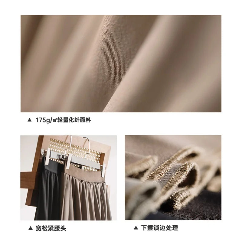 Women Pleated Skirt Mid Waist A-line Short Skirt with Lining Versatile Half-body Dress Black Pleated Skirts Elastic Waist