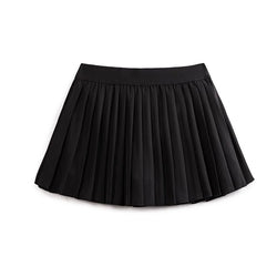 Women Pleated Skirt Mid Waist A-line Short Skirt with Lining Versatile Half-body Dress Black Pleated Skirts Elastic Waist