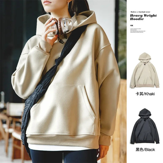 Women's American Heavyweight Woolen Hooded Sweater Winter Casual Loose Thickened Pullover Long Sleeve Top