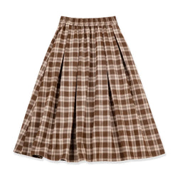 Women's American Plaid Pocket Half Skirt Loose Relaxed Slim High Vintage Plaid Long Umbrella Skirt Autumn