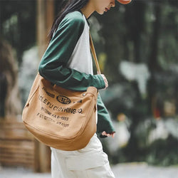 Women's American Retro Large Capacity Crossbody Newsboy Bag Letter Canvas Locomotive Computer Tote Postman Bag