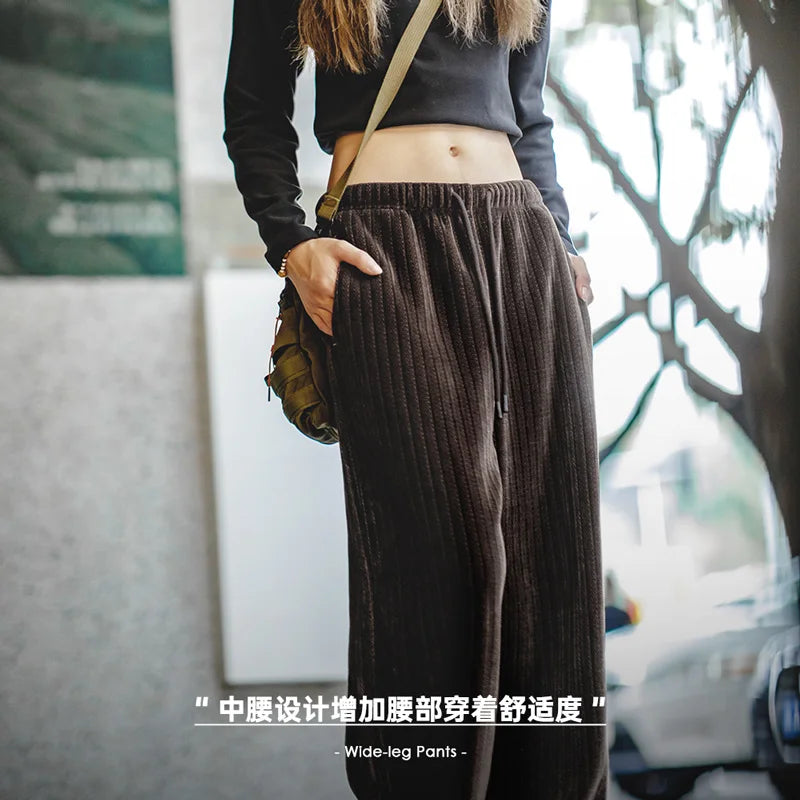 Women's Autumn American Vintage Straight Tube Drop Wide Leg Pants Slim Casual Pants