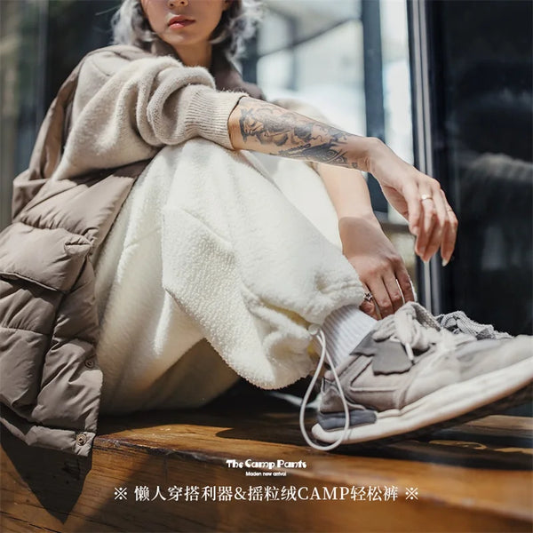 Women's Autumn Winter Casual Pants With Plush Insulation And Fleece Sports Pants Knitted Straight Leg Pants