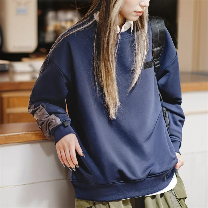 Women's Autumn Winter Contrasting Hoodie Long Sleeved Top With Vintage Pullover Underneath