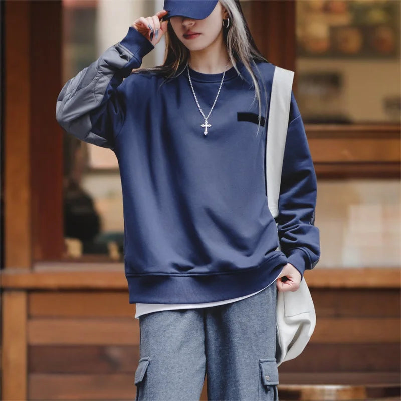 Women's Autumn Winter Contrasting Hoodie Long Sleeved Top With Vintage Pullover Underneath