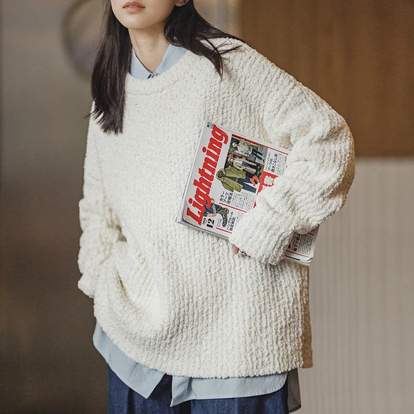 Women's Autumn Winter Vintage Particle Plush Knitted Sweater Soft Glutinous Loose Pullover Knitted Sweater