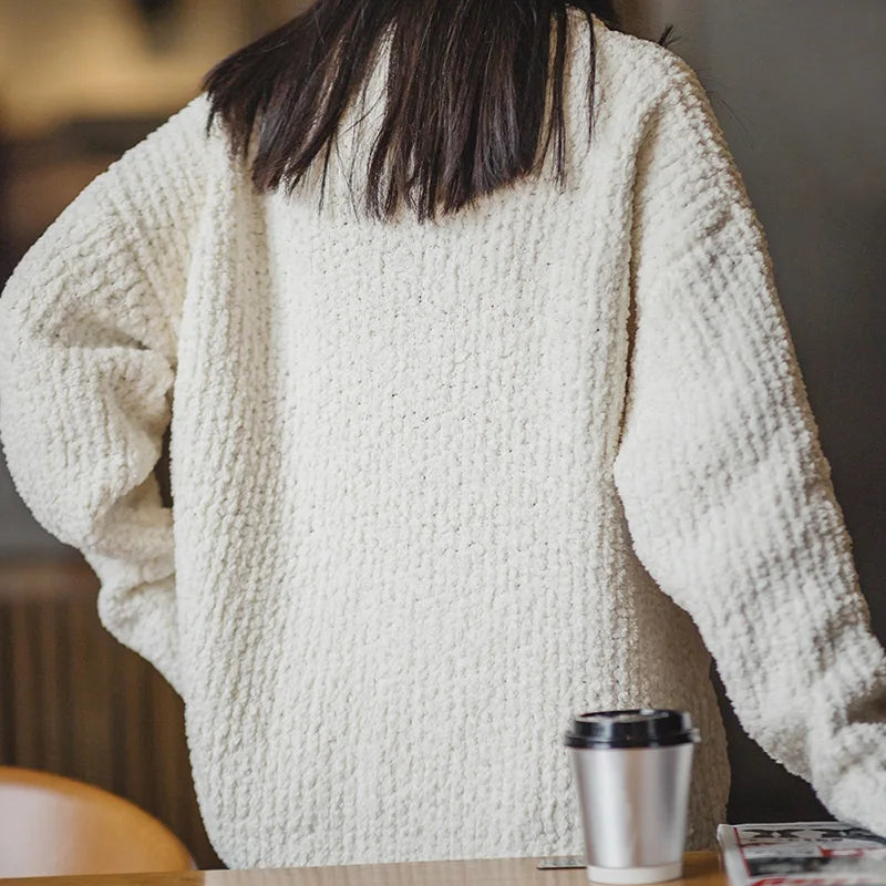 Women's Autumn Winter Vintage Particle Plush Knitted Sweater Soft Glutinous Loose Pullover Knitted Sweater