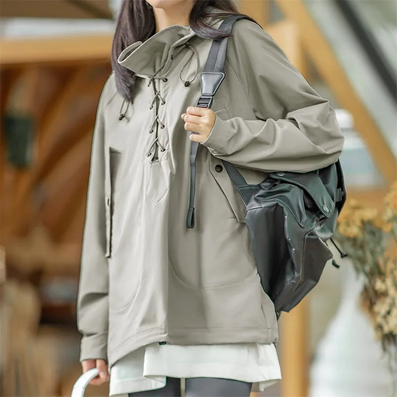 -Women's Casual Hooded Jacket with Drawstring, Autumn Coat, Mountain Outdoor Sweater, Pullover