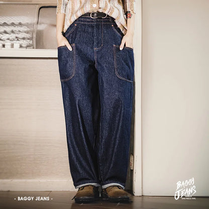 Women's Casual Pants Vintage Multi Pocket 12.0z Cotton Jeans Wide Leg Pants Pure Cotton Workwear Pants