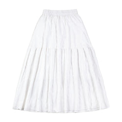 -Women's French Chic and Elegant Long Skirt, Elastic High Waist, A-line, White Textured Ripple, Pleated Midi Dress, Casual