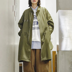 -Women's Green Trench Coat, Large Size, Loose M65 Parka, Fishtail Jacket,Long Outerwears, Autumn Fashion