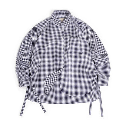 Women's Japanese Casual Blue and White Plaid Shirts Loose Classic Long Sleeve Lapel Shirt Jacket 2023 Spring Blouses Tops