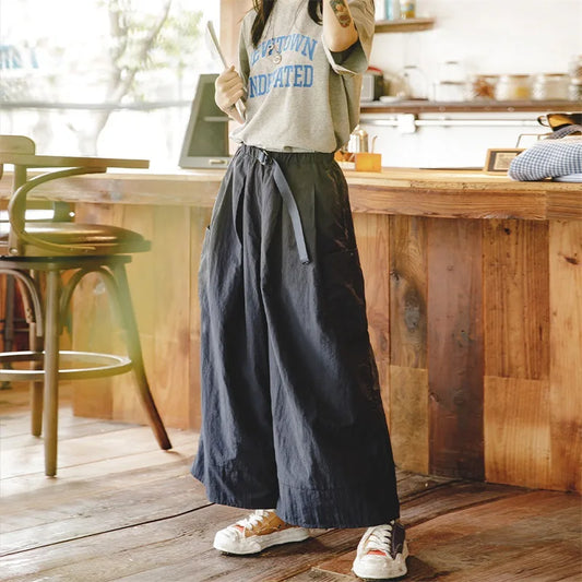 Women's Japanese Casual High Waist Cargo Pants Baggy Pocket Wide Leg Trousers 2023 Summer Oversize A-line Skirt Culottes