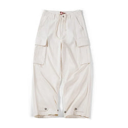 -Women's Japanese Wide Leg Cargo Pants with White Pocket, Oversized Baggy Pants, High Waist Straight Trousers,  Streetwear