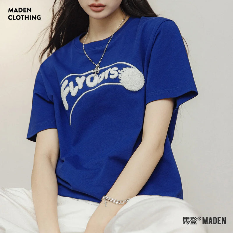 Women's Klein Blue Short Sleeve T-Shirt for Summer with Cotton Baseball Shirt and Ribbed Round Neck Loose Casual Tops