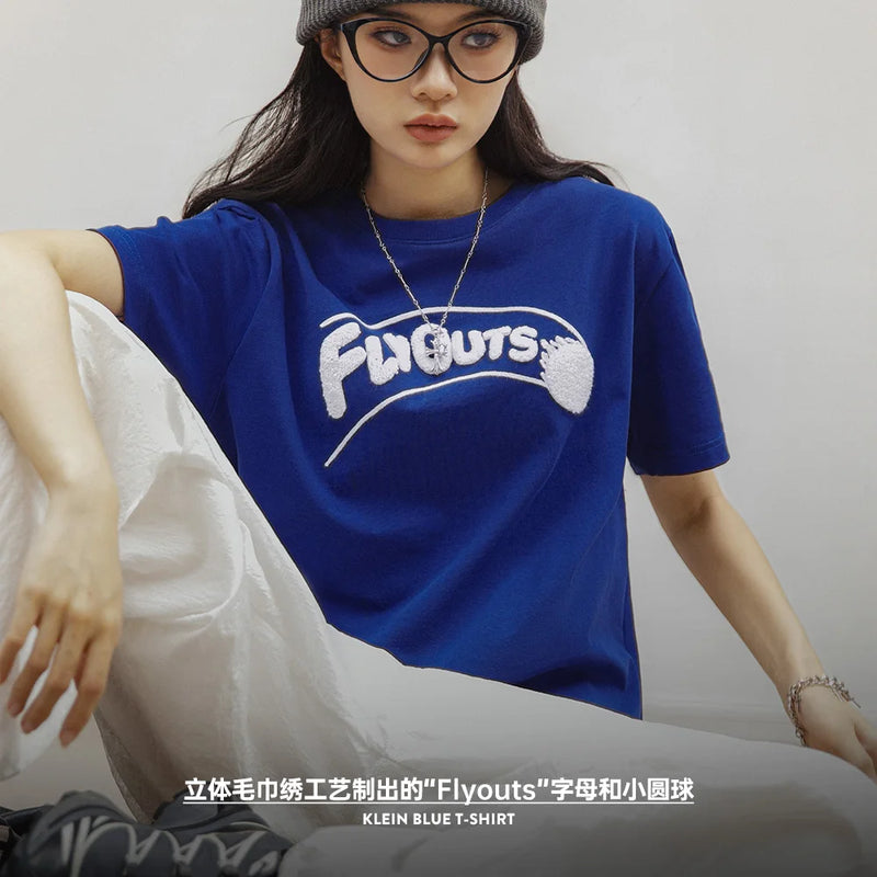 Women's Klein Blue Short Sleeve T-Shirt for Summer with Cotton Baseball Shirt and Ribbed Round Neck Loose Casual Tops