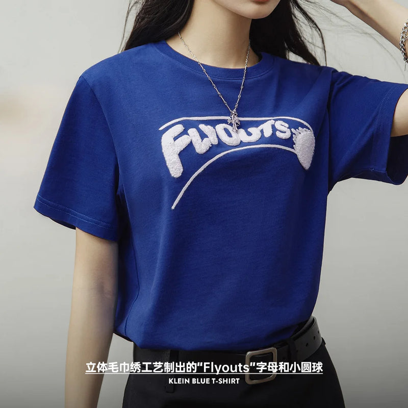 Women's Klein Blue Short Sleeve T-Shirt for Summer with Cotton Baseball Shirt and Ribbed Round Neck Loose Casual Tops