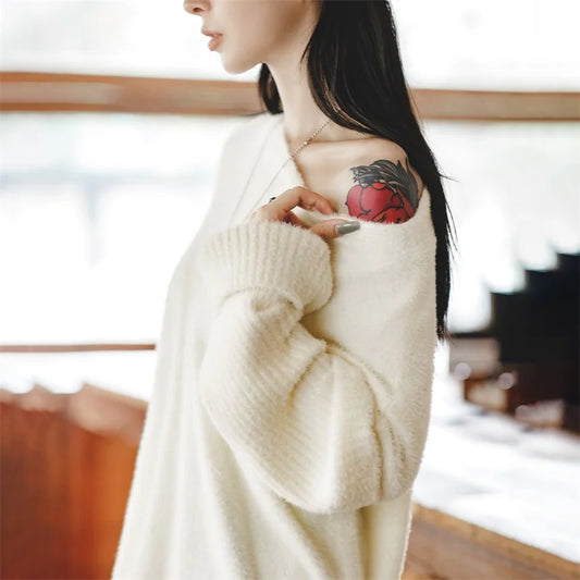 Women's Lazy Wind Soft Imitation Mink Fleece Sweater Gentle Atmosphere Feeling Pullover Knitwear Autumn Winter Warm Top