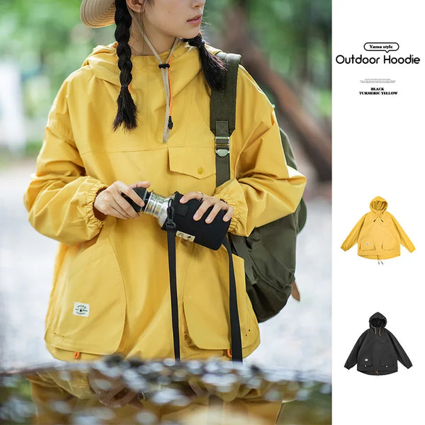 -Women's Multi-Pocket Hooded Jackets, Korean Fashion, Windproof Pullovers, Y2k Sports Outerwears, Casual, Outdoor, Autumn