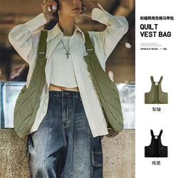 Women's Multifunctional Work Suit Vest Dual-Purpose Filled Cotton Vest Large Capacity Bag Crossbody Tank