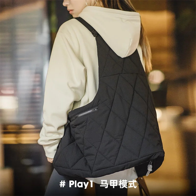 Women's Multifunctional Work Suit Vest Dual-Purpose Filled Cotton Vest Large Capacity Bag Crossbody Tank