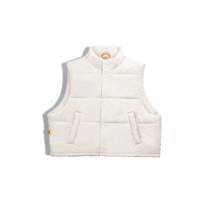 -Women's Padded Vest, Japanese Casual, Stand Collar, Sleeveless, Cropped Coat, Loose, Monochromatic, Warm, New Jackets