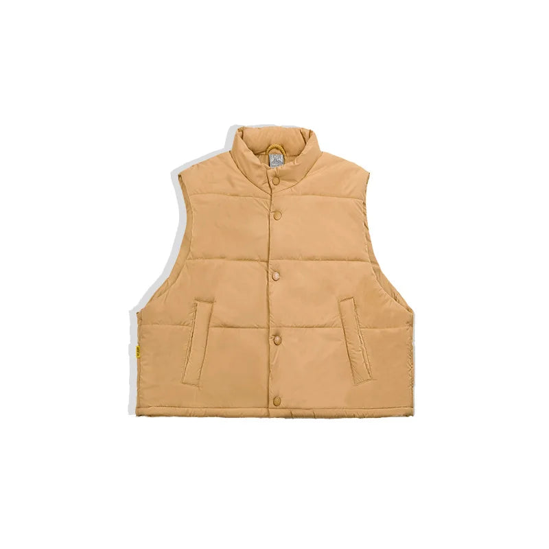 -Women's Padded Vest, Japanese Casual, Stand Collar, Sleeveless, Cropped Coat, Loose, Monochromatic, Warm, New Jackets