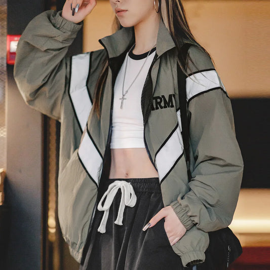 Women's Retro Coat Women's Clothing Autumn and Winter Reflective Bomber Jacket Quick-Drying Sports Training Wear Top