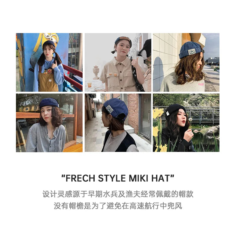 Women’s Skullcap Adjustable Retro Docker Cap Hip Hop Style Beanie Hats Warm Bucket Cap Fashion Brimless Hat 56-62cm