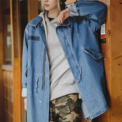 Women's Spring Autumn American Retro M65 Denim Jeans Jacket Loose Fishtail Windbreaker Women's Coat Medium Length