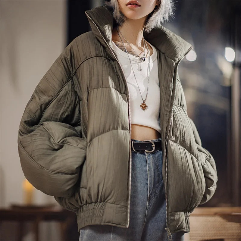 -Women's Vintage American Down Jacket, 90 White Duck Down, Thickened Jacket, Warm Bread Jacket, Top, Winter