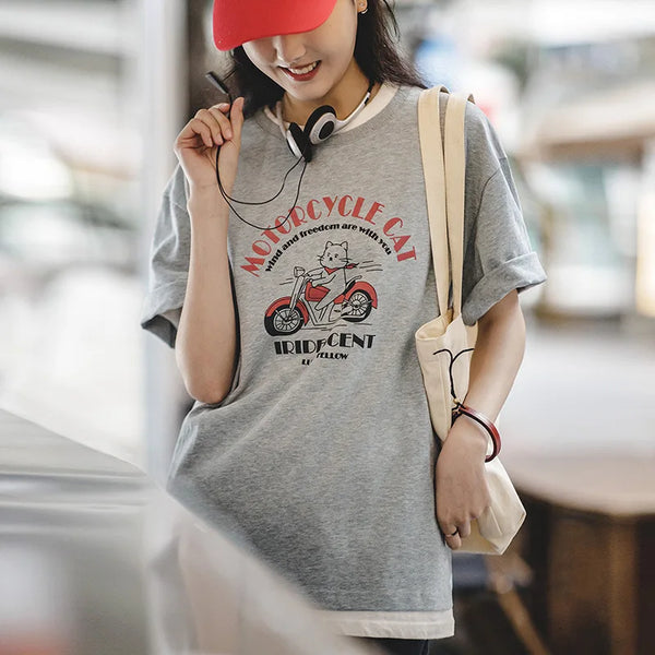 Women's Vintage Cotton Cute Graphic T-shirt Biker Style Casual Print Short Sleeve Tees 2023 Summer Y2K Funny Tops T Shirts