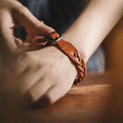 -Women's Vintage Genuine Leather Bracelet, Top Layer Cowhide, Adjustable Wrist Strap, Versatile Piece