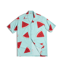 Women's Watermelon Print Short Sleeve Shirts Loose Cuba Collar Hawaii Beach Shirt 2023 Summer Tropical Vacation Blouses