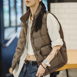 Women's Winter American Casual Light Thin Down Vest Duck Down Thermal Standing Collar With Inner And Outer Tank Top