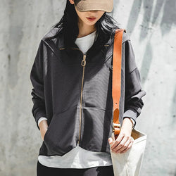 Women's Zipper Hoodies Waffle Ribbed Cuff Casual Jackets Harajuku Sweatshirts Half-high Stand-up Collar Coats Streetwear