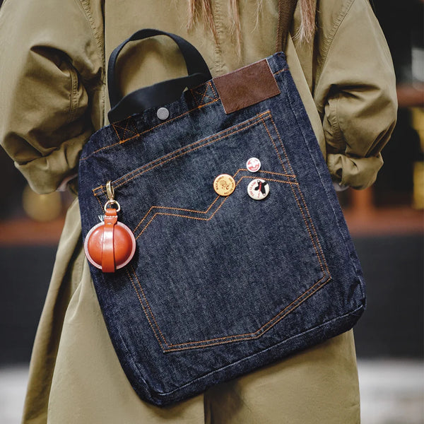 Workwear American Retro Denim Shoulder Crossbody Bag Denim Embroidery Large Capacity Portable Flat Tote Bag for Women